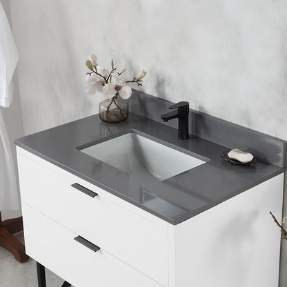 Helios 36" Single Bathroom Vanity in White with Concrete Gray Engineered Stone Countertop without Mirror