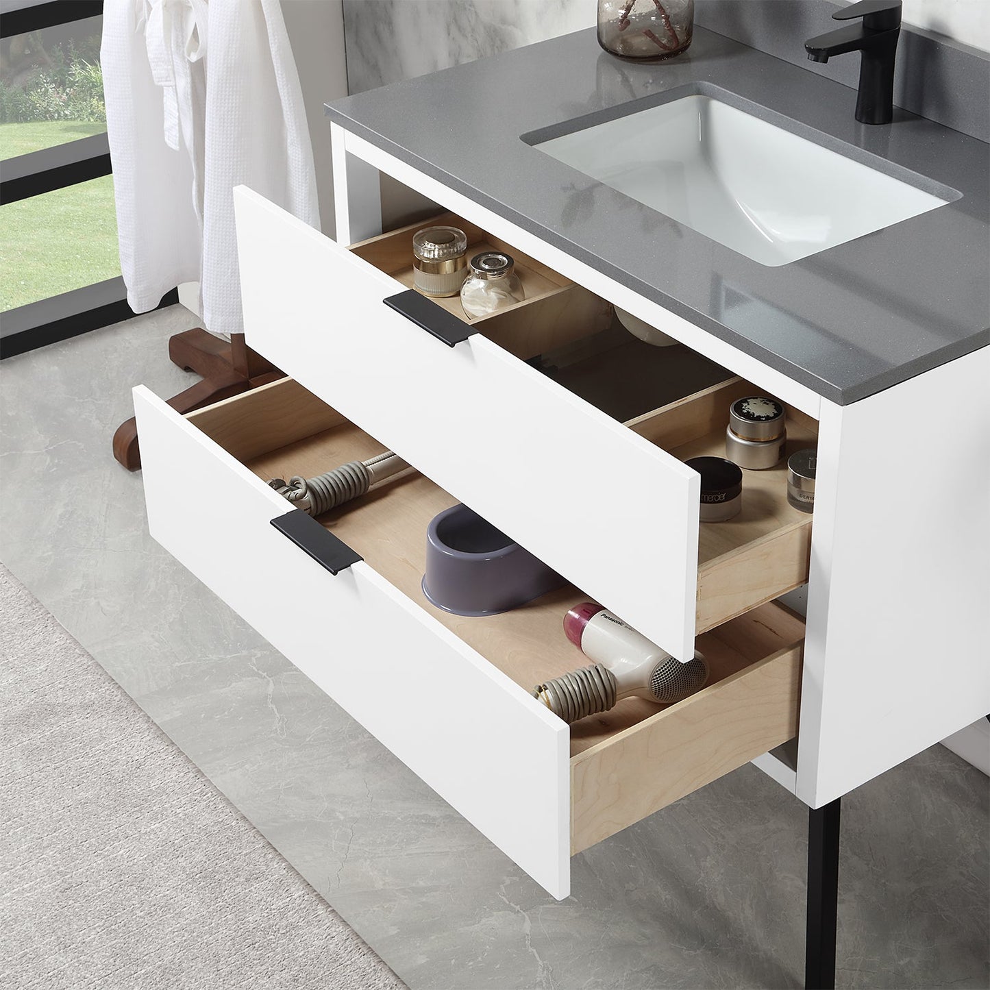 Helios 36" Single Bathroom Vanity in White with Concrete Gray Engineered Stone Countertop without Mirror