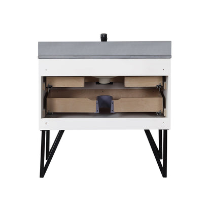 Helios 36" Single Bathroom Vanity in White with Concrete Gray Engineered Stone Countertop without Mirror