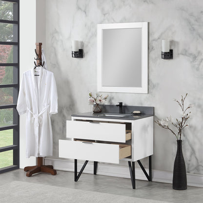 Helios 36" Single Bathroom Vanity in White with Concrete Gray Engineered Stone Countertop with Mirror