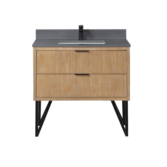 Helios 36" Single Bathroom Vanity in Weathered Pine with Carrara White Engineered Stone Countertop without Mirror