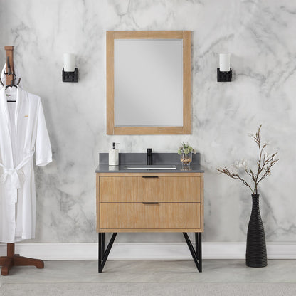 Helios 36" Single Bathroom Vanity in Weathered Pine with Carrara White Engineered Stone Countertop with Mirror
