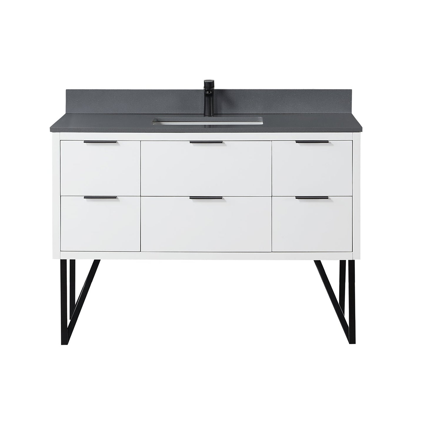 Helios 48" Single Bathroom Vanity in White with Concrete Gray Engineered Stone Countertop without Mirror