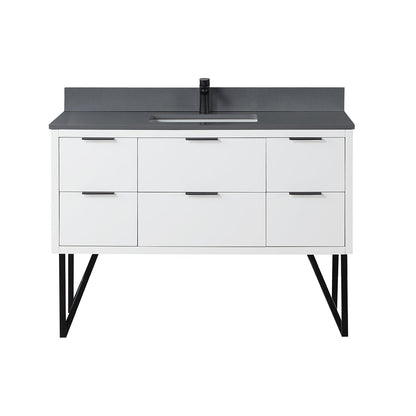 Helios 48" Single Bathroom Vanity in White with Concrete Gray Engineered Stone Countertop without Mirror