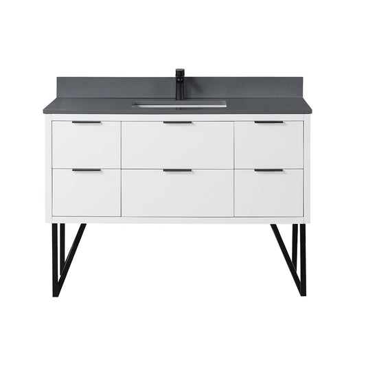 Helios 48" Single Bathroom Vanity in White with Concrete Gray Engineered Stone Countertop without Mirror