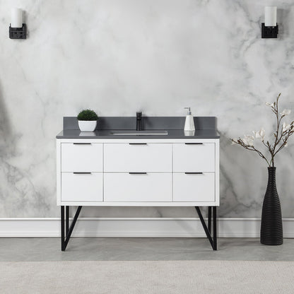 Helios 48" Single Bathroom Vanity in White with Concrete Gray Engineered Stone Countertop without Mirror
