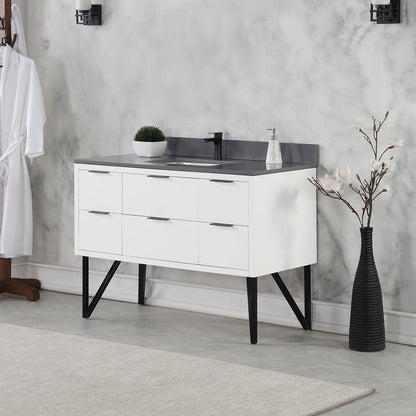 Helios 48" Single Bathroom Vanity in White with Concrete Gray Engineered Stone Countertop without Mirror