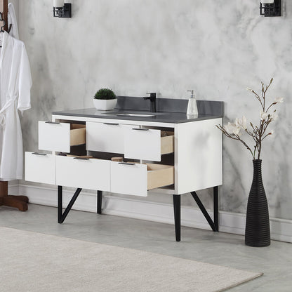 Helios 48" Single Bathroom Vanity in White with Concrete Gray Engineered Stone Countertop without Mirror