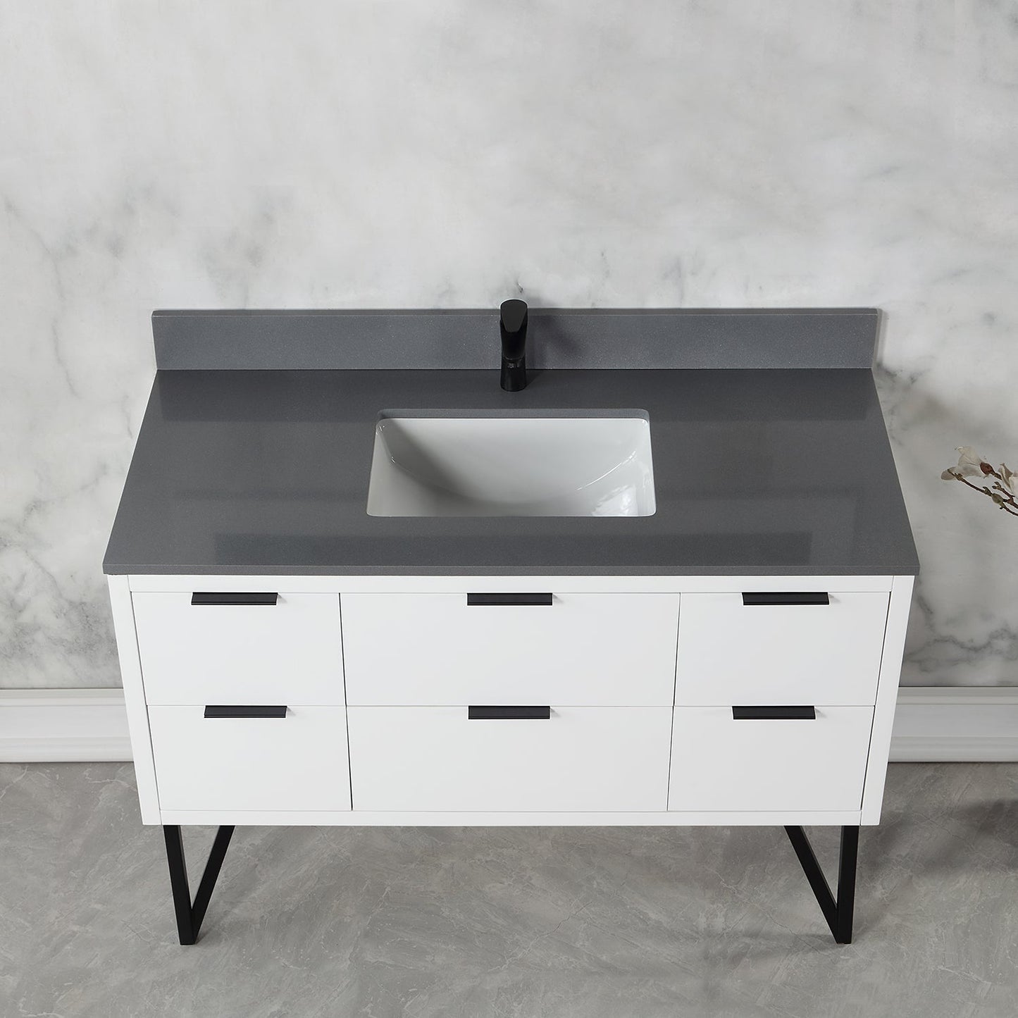 Helios 48" Single Bathroom Vanity in White with Concrete Gray Engineered Stone Countertop without Mirror