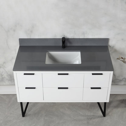 Helios 48" Single Bathroom Vanity in White with Concrete Gray Engineered Stone Countertop without Mirror
