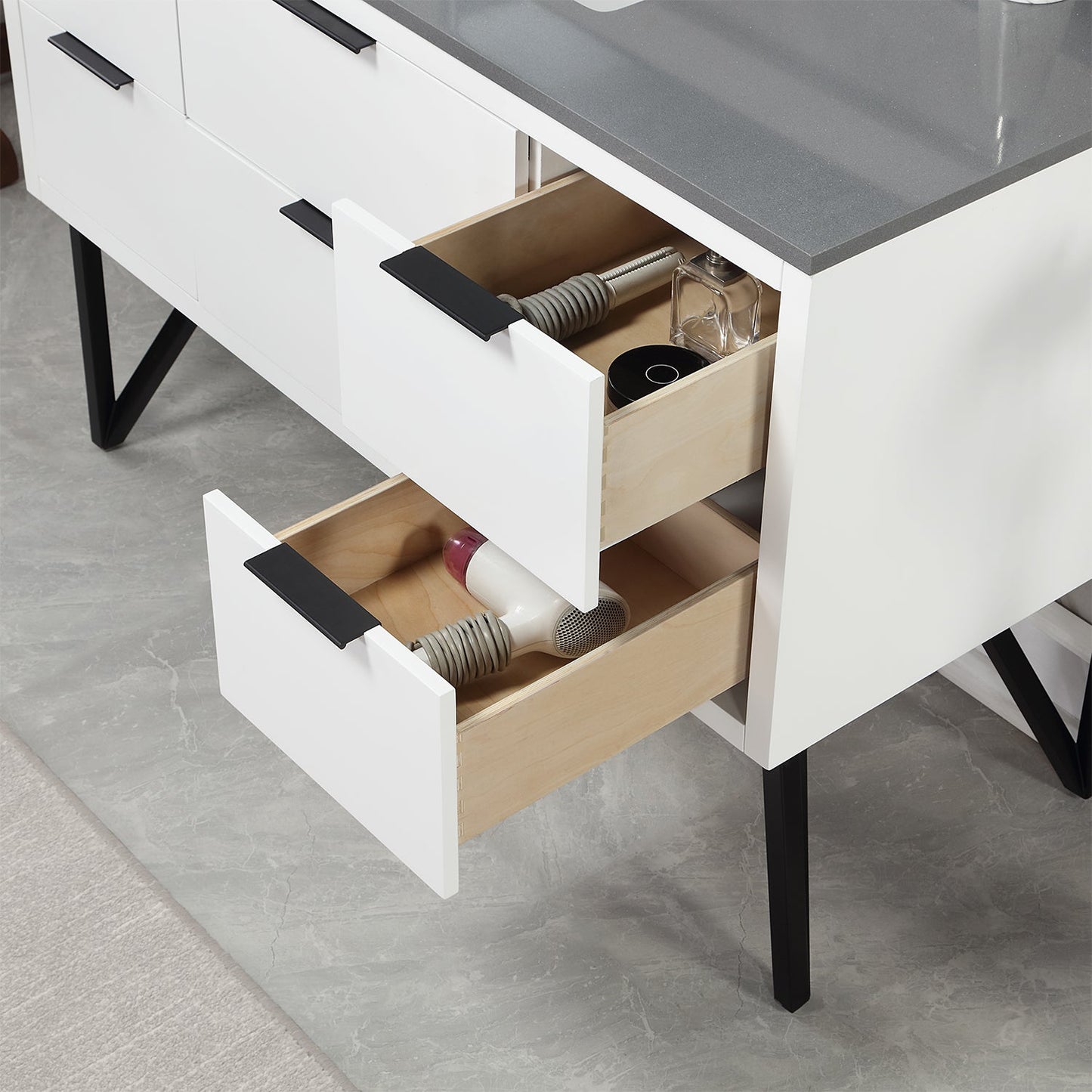 Helios 48" Single Bathroom Vanity in White with Concrete Gray Engineered Stone Countertop without Mirror