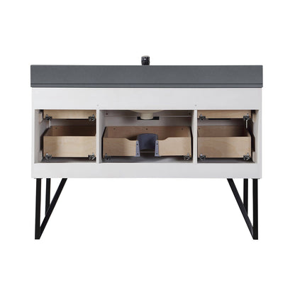 Helios 48" Single Bathroom Vanity in White with Concrete Gray Engineered Stone Countertop without Mirror