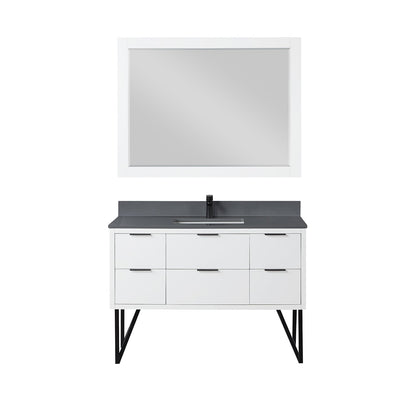 Helios 48" Single Bathroom Vanity in White with Concrete Gray Engineered Stone Countertop with Mirror