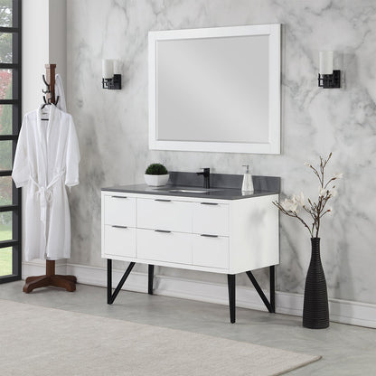 Helios 48" Single Bathroom Vanity in White with Concrete Gray Engineered Stone Countertop with Mirror