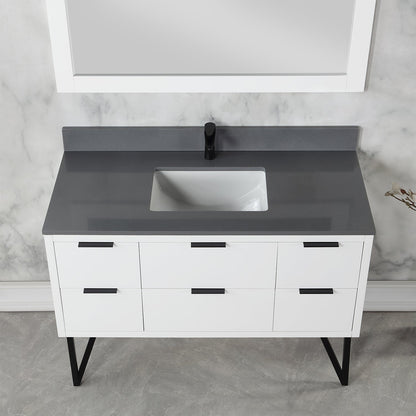 Helios 48" Single Bathroom Vanity in White with Concrete Gray Engineered Stone Countertop with Mirror