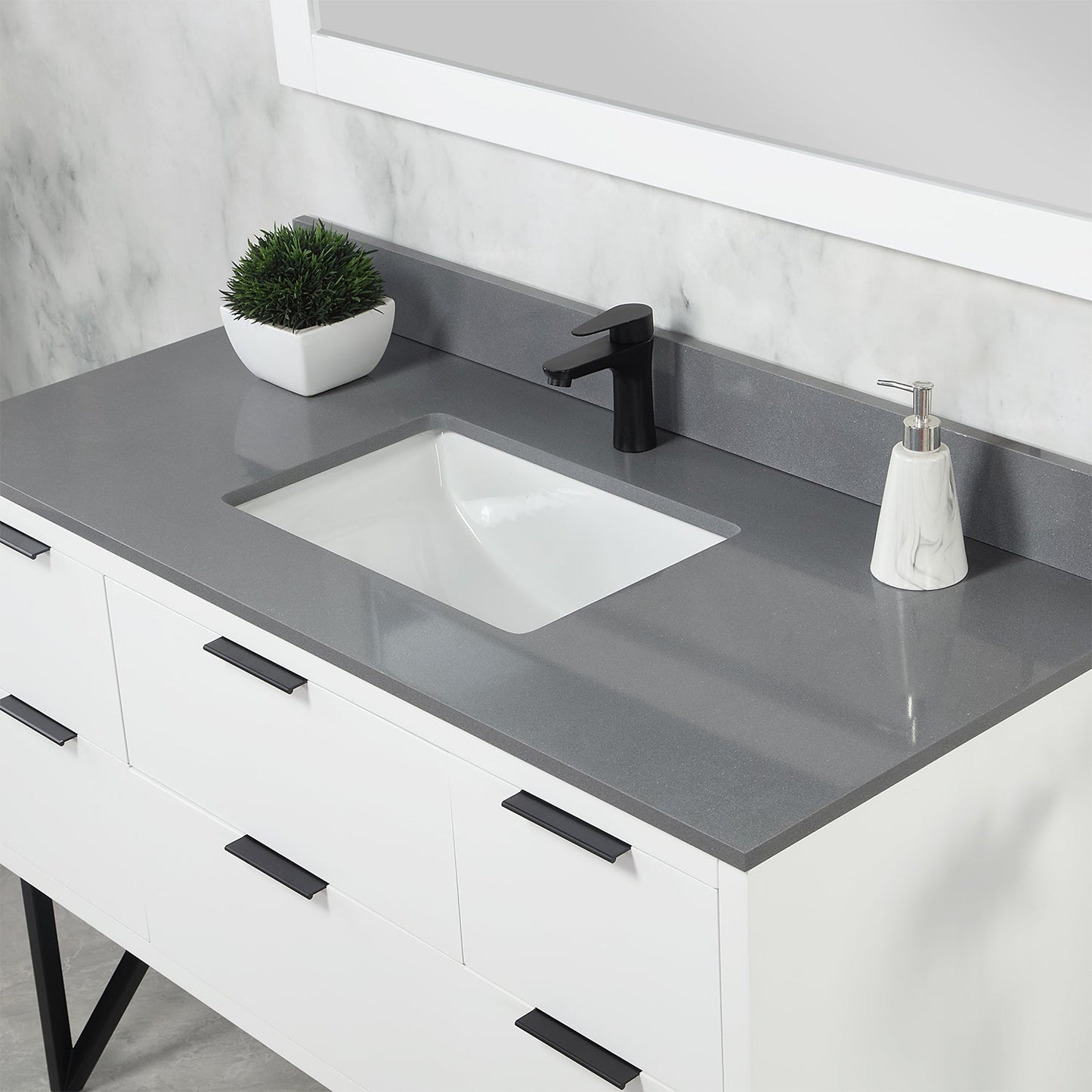 Helios 48" Single Bathroom Vanity in White with Concrete Gray Engineered Stone Countertop with Mirror