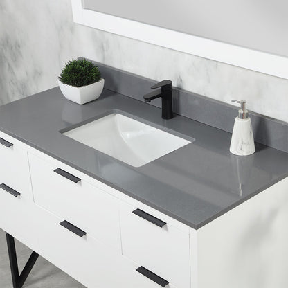 Helios 48" Single Bathroom Vanity in White with Concrete Gray Engineered Stone Countertop with Mirror