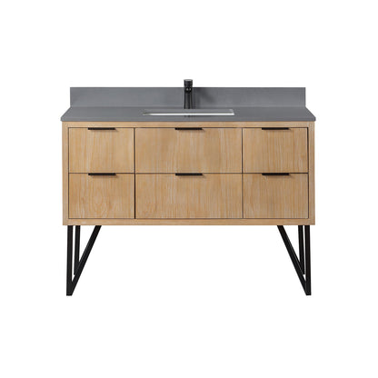 Helios 48" Single Bathroom Vanity in Weathered Pine with Carrara White Engineered Stone Countertop without Mirror