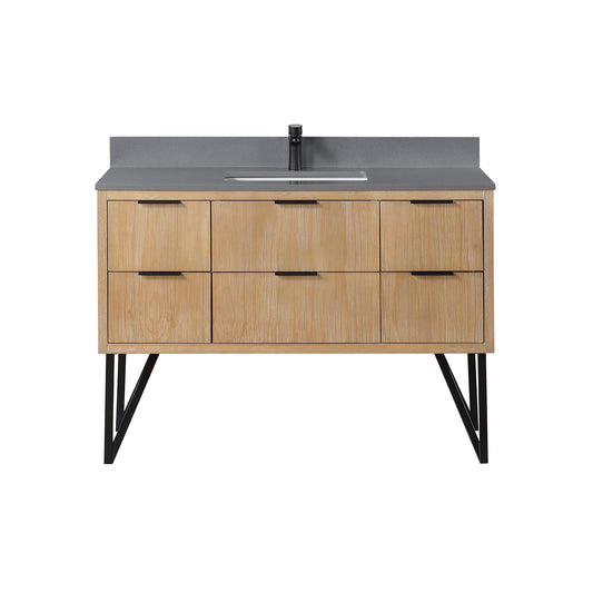 Helios 48" Single Bathroom Vanity in Weathered Pine with Carrara White Engineered Stone Countertop without Mirror