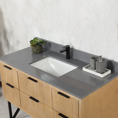 Helios 48" Single Bathroom Vanity in Weathered Pine with Carrara White Engineered Stone Countertop without Mirror