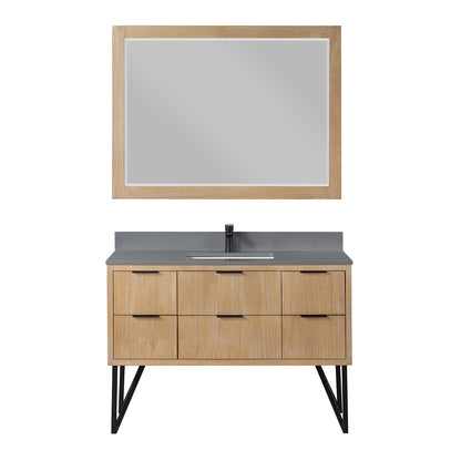 Helios 48" Single Bathroom Vanity in Weathered Pine with Carrara White Engineered Stone Countertop with Mirror