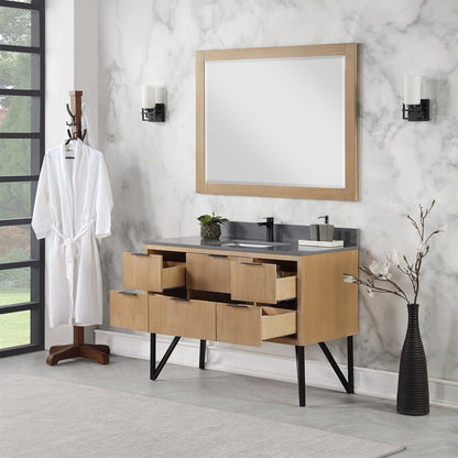 Helios 48" Single Bathroom Vanity in Weathered Pine with Carrara White Engineered Stone Countertop with Mirror