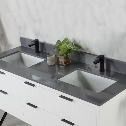 Helios 60" Double Bathroom Vanity in White with Concrete Gray Engineered Stone Countertop without Mirror
