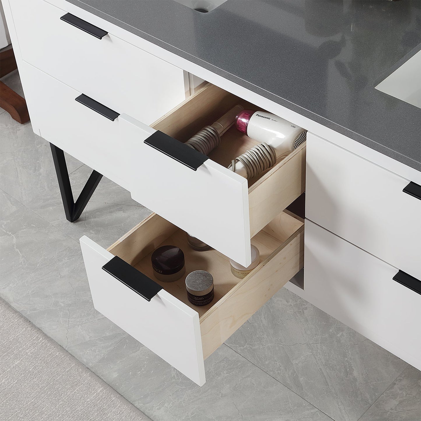 Helios 60" Double Bathroom Vanity in White with Concrete Gray Engineered Stone Countertop without Mirror