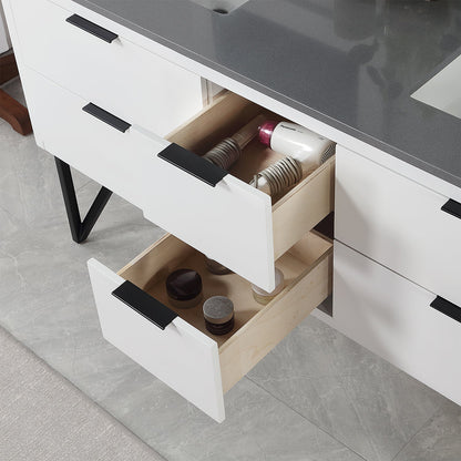 Helios 60" Double Bathroom Vanity in White with Concrete Gray Engineered Stone Countertop without Mirror