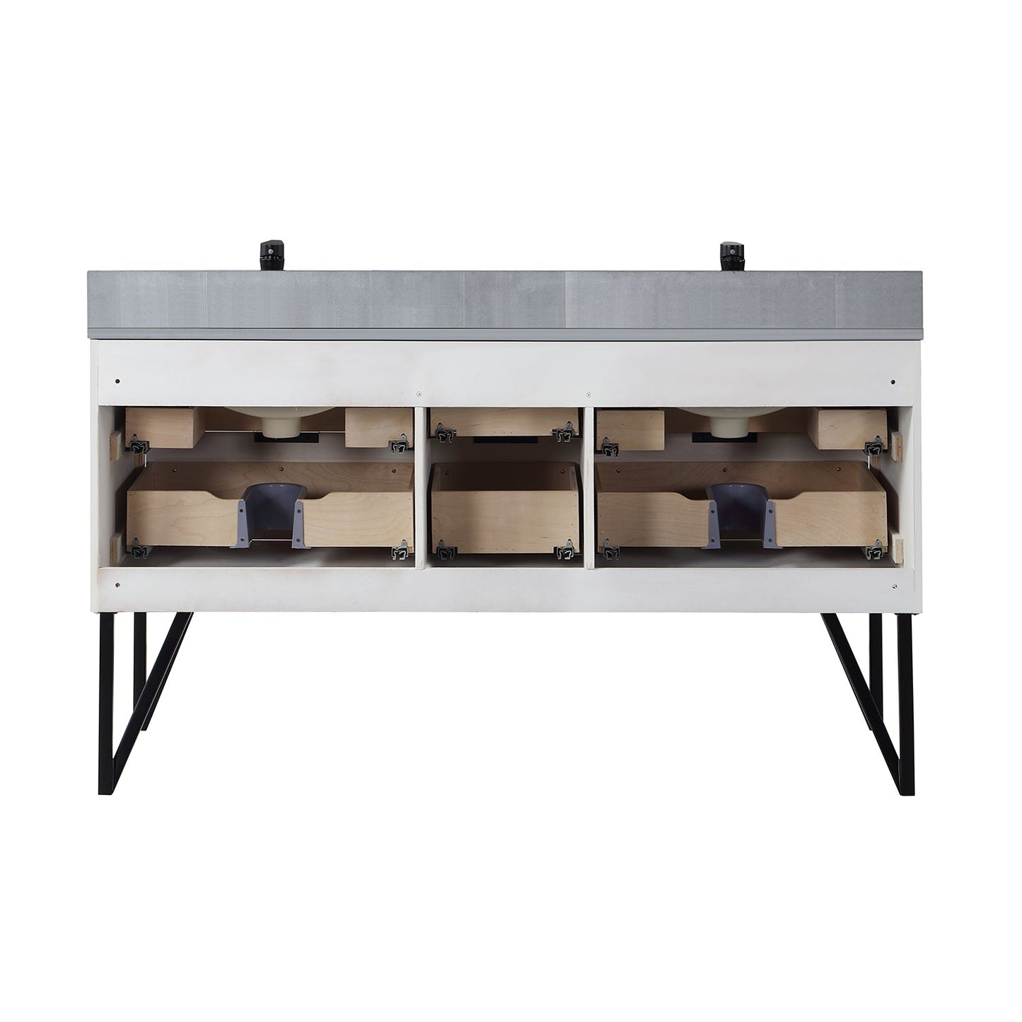 Helios 60" Double Bathroom Vanity in White with Concrete Gray Engineered Stone Countertop without Mirror