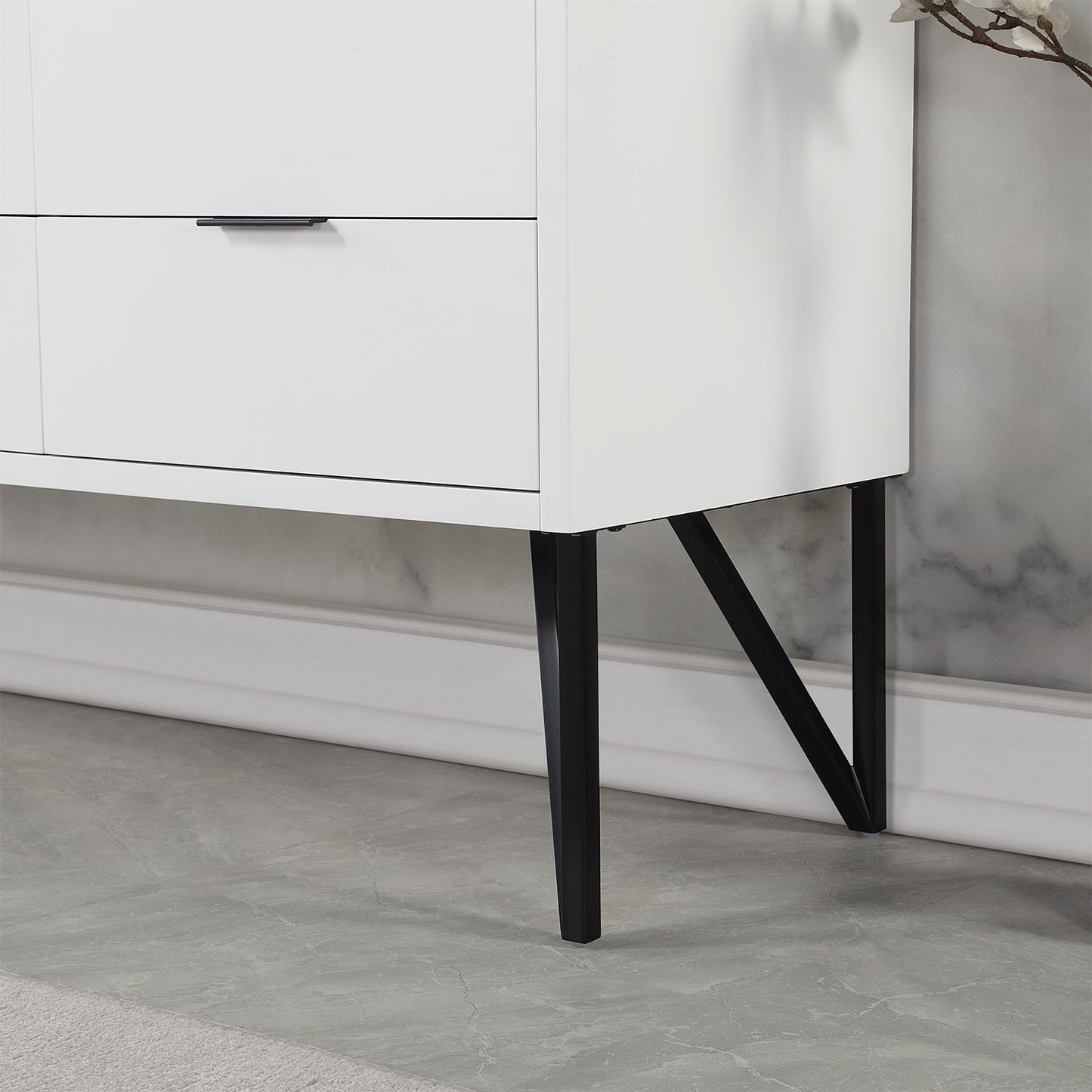 Helios 60" Double Bathroom Vanity in White with Concrete Gray Engineered Stone Countertop with Mirror