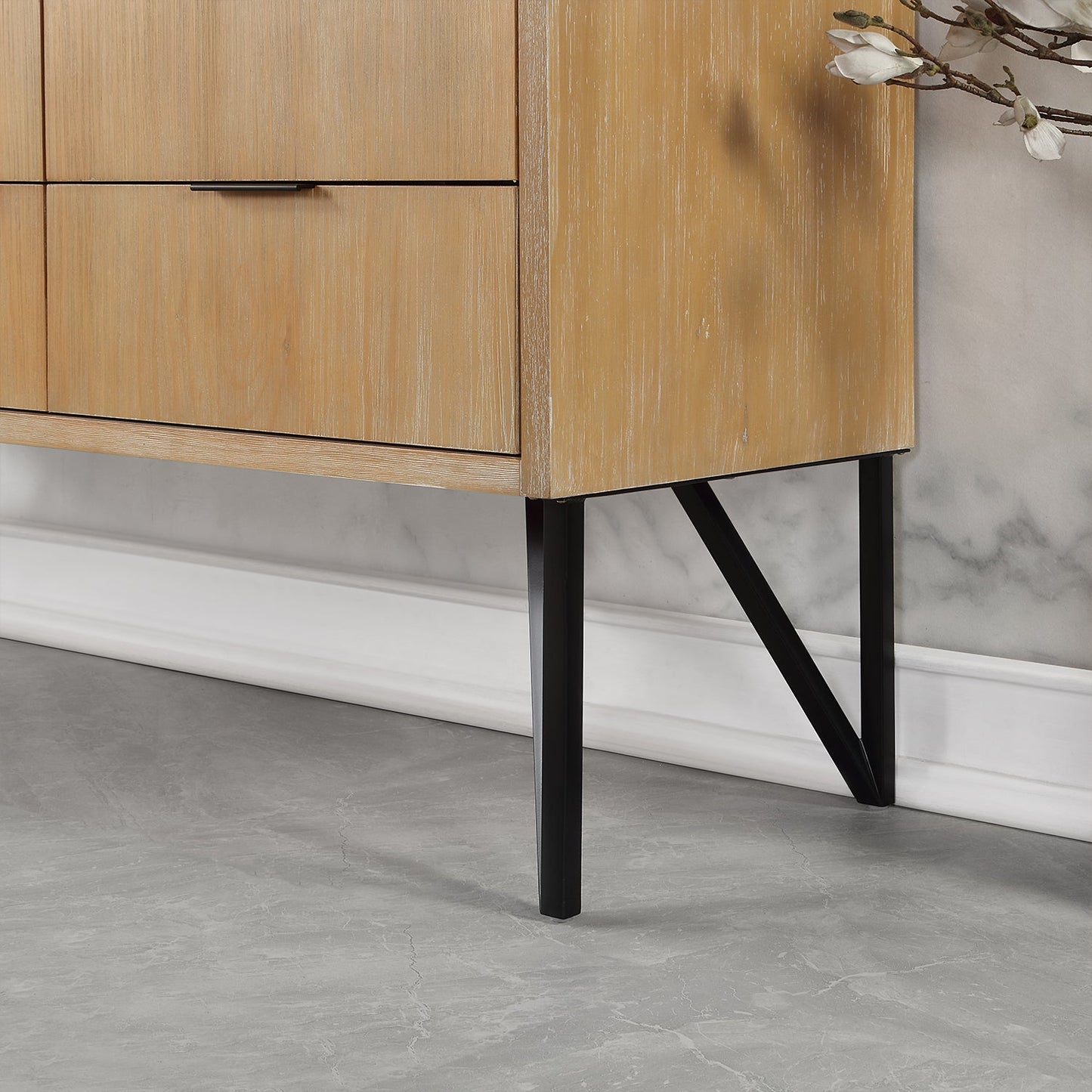 Helios 60" Double Bathroom Vanity in Weathered Pine with Carrara White Engineered Stone Countertop without Mirror