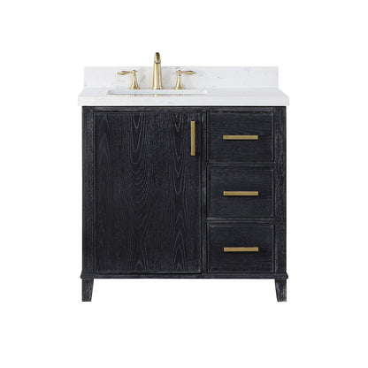Weiser 36" Single Bathroom Vanity in Black Oak with Aosta White Engineered Stone Countertop without Mirror
