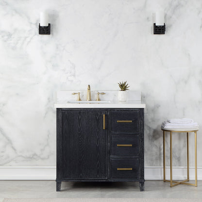 Weiser 36" Single Bathroom Vanity in Black Oak with Aosta White Engineered Stone Countertop without Mirror