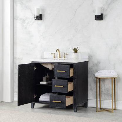 Weiser 36" Single Bathroom Vanity in Black Oak with Aosta White Engineered Stone Countertop without Mirror
