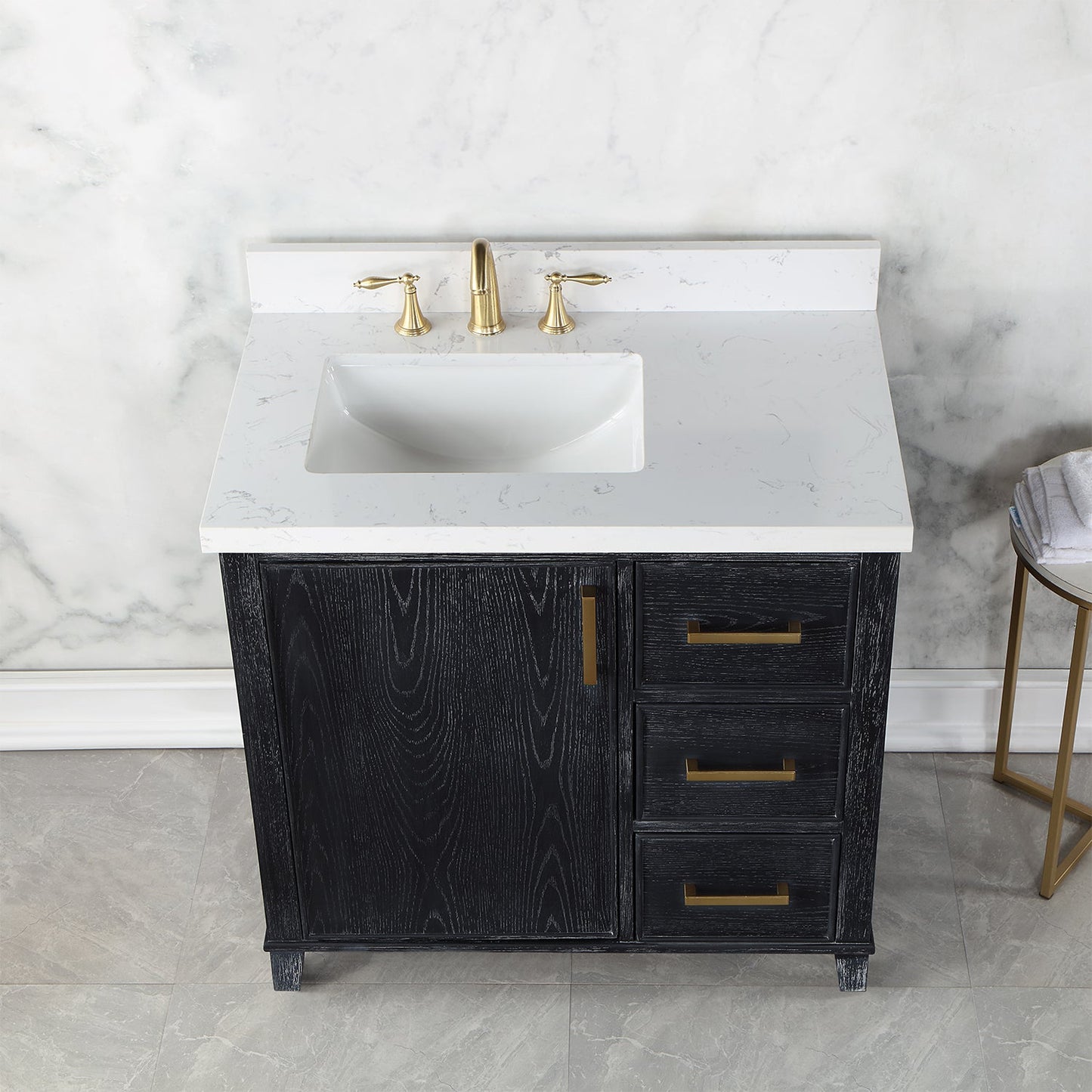 Weiser 36" Single Bathroom Vanity in Black Oak with Aosta White Engineered Stone Countertop without Mirror