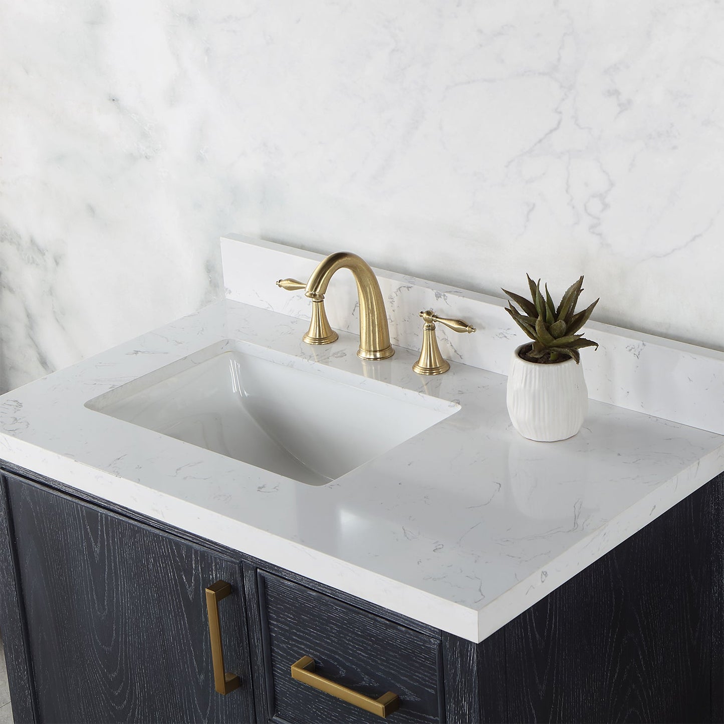Weiser 36" Single Bathroom Vanity in Black Oak with Aosta White Engineered Stone Countertop without Mirror