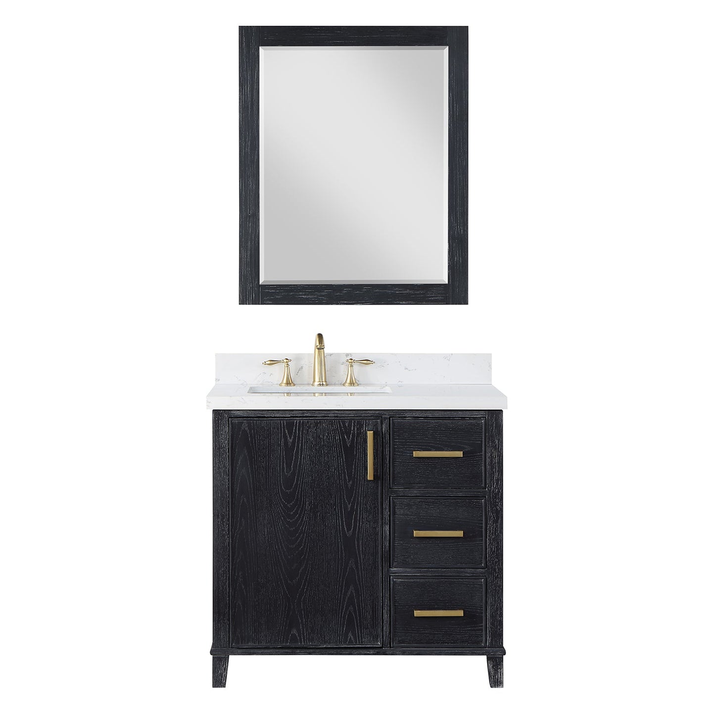 Weiser 36" Single Bathroom Vanity in Black Oak with Aosta White Engineered Stone Countertop with Mirror