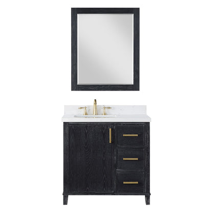 Weiser 36" Single Bathroom Vanity in Black Oak with Aosta White Engineered Stone Countertop with Mirror