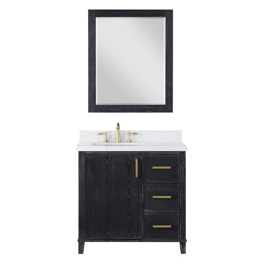 Weiser 36" Single Bathroom Vanity in Black Oak with Aosta White Engineered Stone Countertop with Mirror