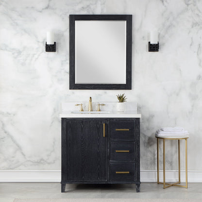 Weiser 36" Single Bathroom Vanity in Black Oak with Aosta White Engineered Stone Countertop with Mirror