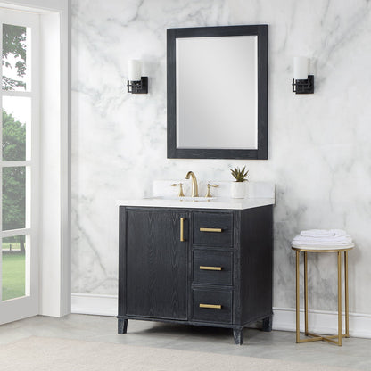 Weiser 36" Single Bathroom Vanity in Black Oak with Aosta White Engineered Stone Countertop with Mirror