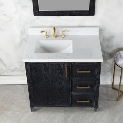 Weiser 36" Single Bathroom Vanity in Black Oak with Aosta White Engineered Stone Countertop with Mirror