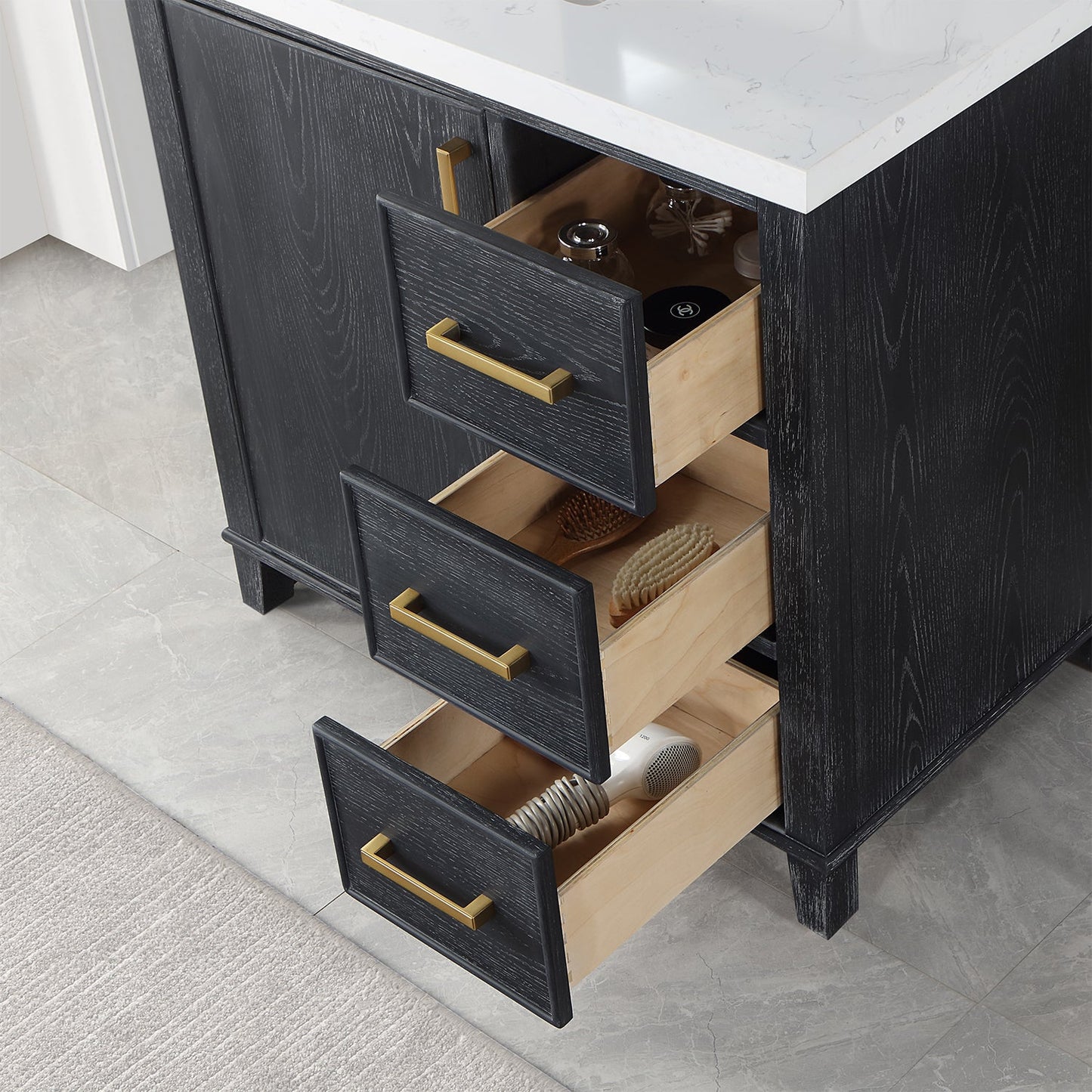 Weiser 36" Single Bathroom Vanity in Black Oak with Aosta White Engineered Stone Countertop with Mirror