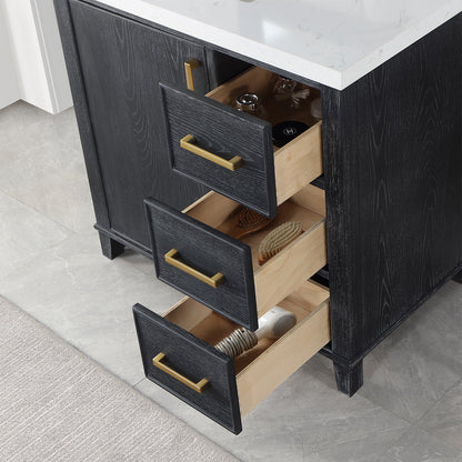Weiser 36" Single Bathroom Vanity in Black Oak with Aosta White Engineered Stone Countertop with Mirror