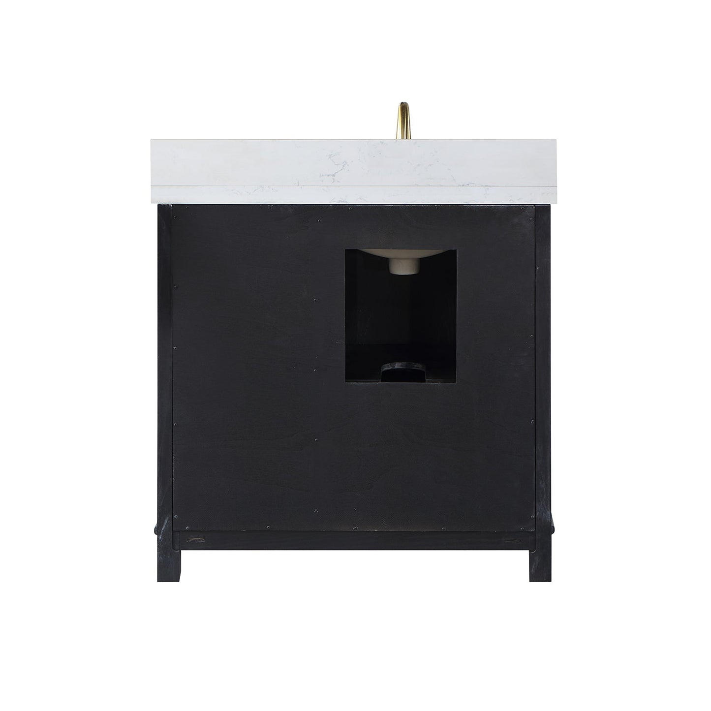 Weiser 36" Single Bathroom Vanity in Black Oak with Aosta White Engineered Stone Countertop with Mirror