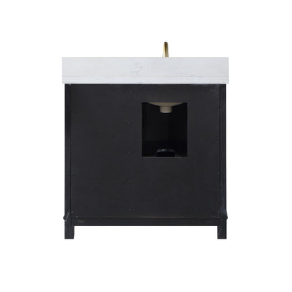 Weiser 36" Single Bathroom Vanity in Black Oak with Aosta White Engineered Stone Countertop with Mirror