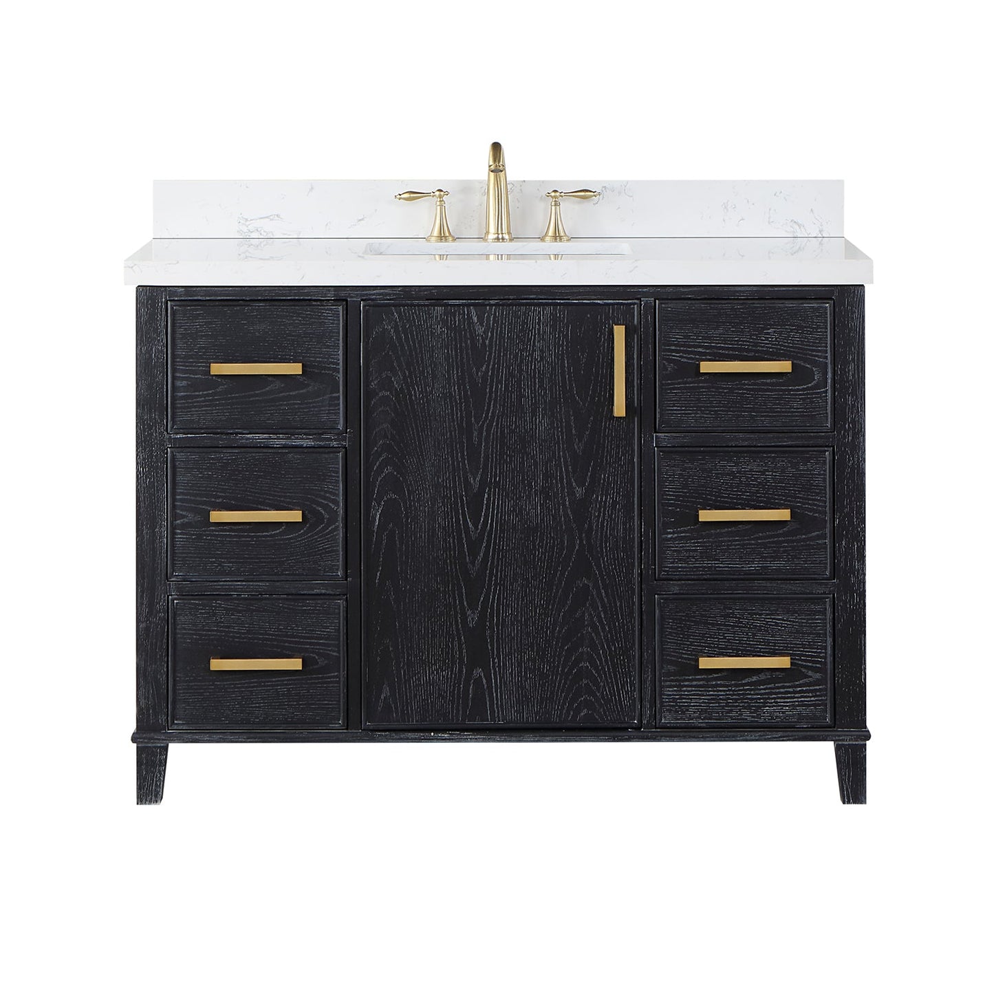 Weiser 48" Single Bathroom Vanity in Black Oak with Aosta White Engineered Stone Countertop without Mirror