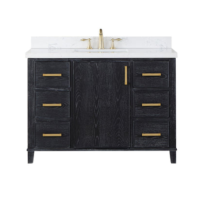 Weiser 48" Single Bathroom Vanity in Black Oak with Aosta White Engineered Stone Countertop without Mirror