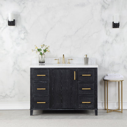 Weiser 48" Single Bathroom Vanity in Black Oak with Aosta White Engineered Stone Countertop without Mirror